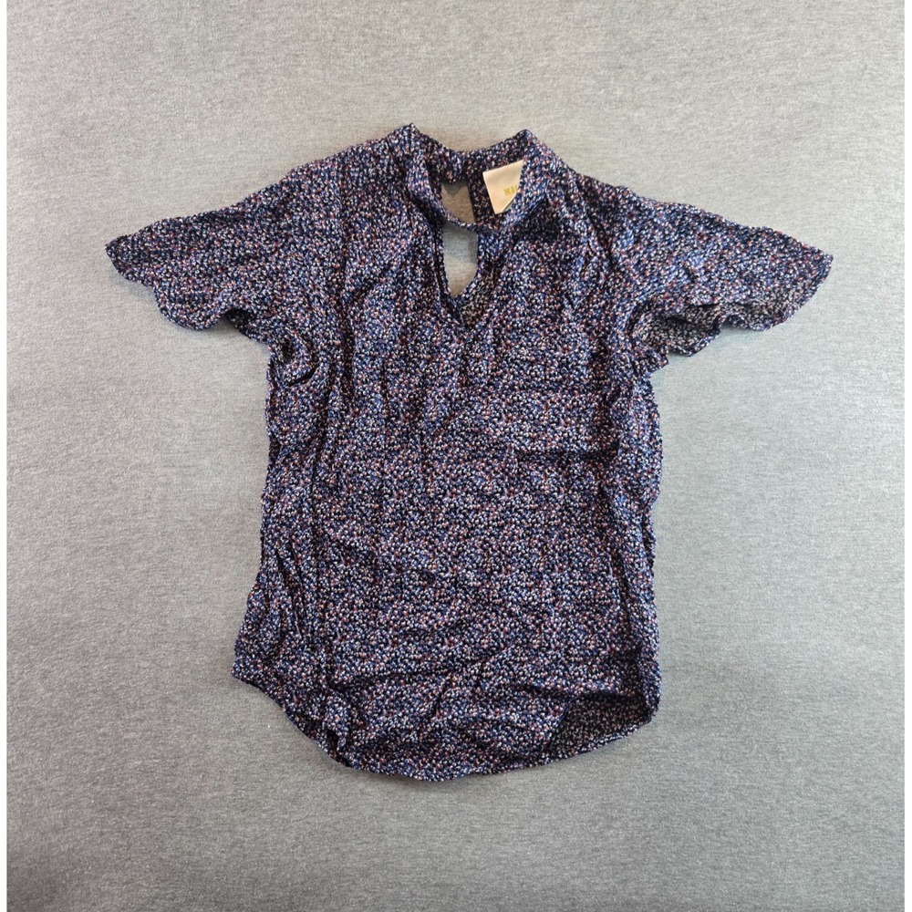 Maeve Bella Top Womens XXS Blue Floral Ditsy‎ Print Choker Flutter Sleeve